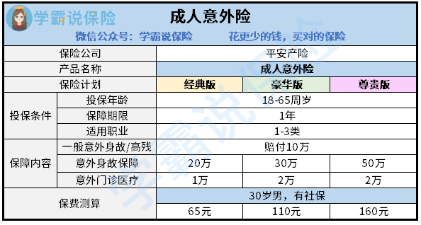 平安人寿成人意外险极致版多少钱